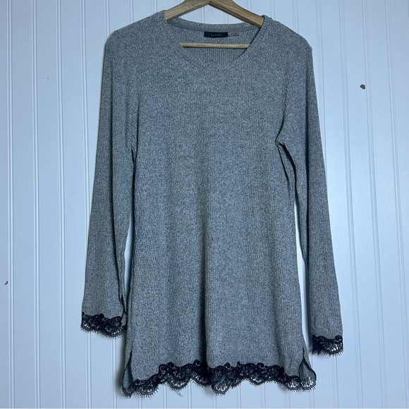 Natori Women's Gray Ulla Lace Trim Ribbed Knit Sleepwear Pajama Top Size M - Picture 9 of 16